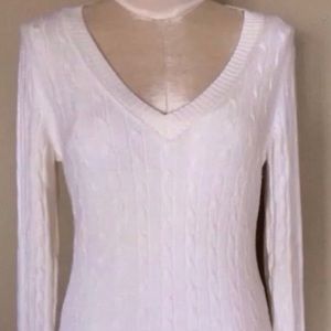 Ann Taylor Loft V Neck Long Sleeve Cable Sweater M